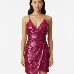 LULAS SUPER HOT PINK SEQUIN BODYCON MINI DRESS (L)
